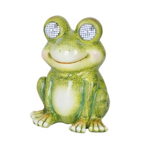 Bunter Lumineo Solar-Frosch aus Polyresin als Gartendeko mit leuchtenden Augen.