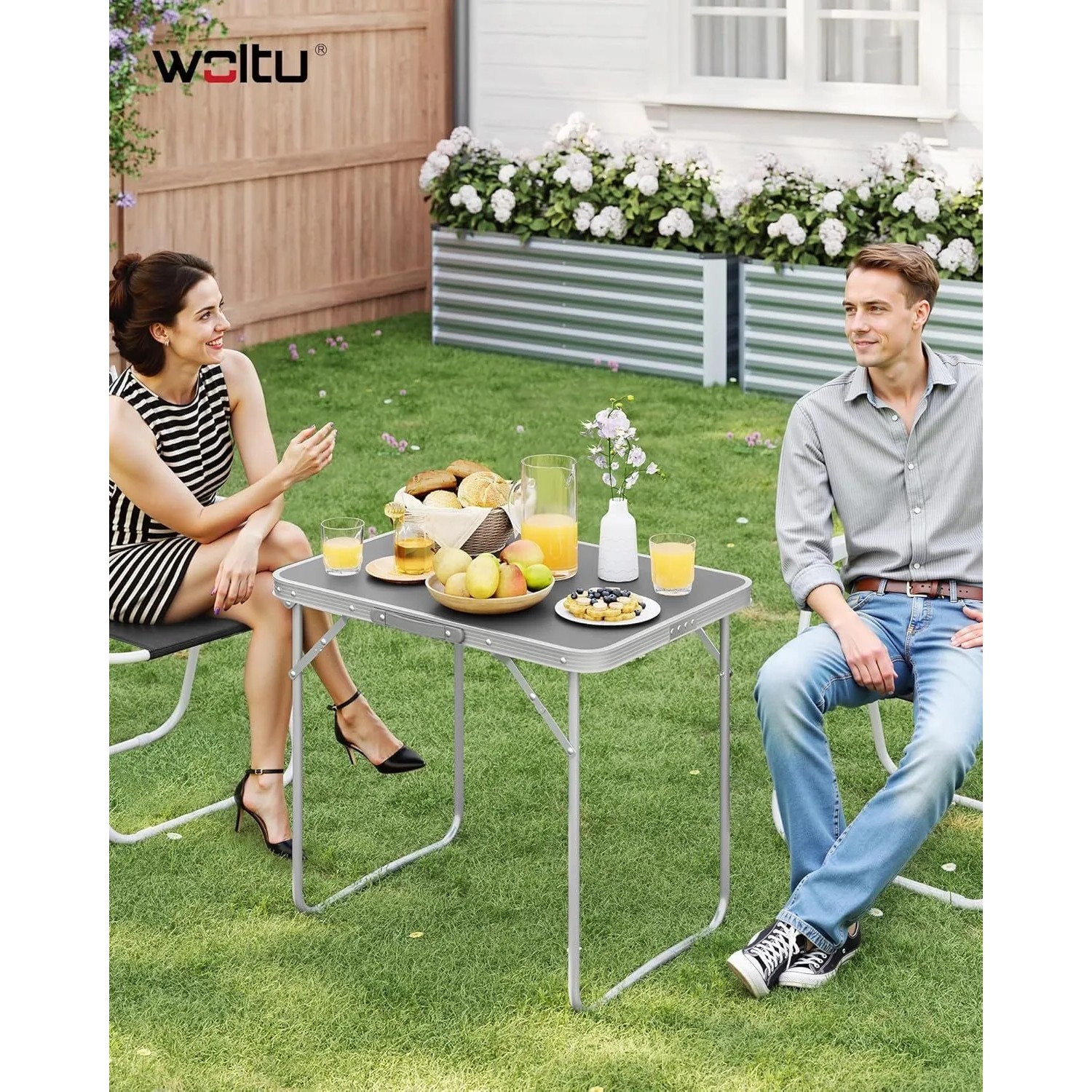 WOLTU Campingtisch Klapptisch mit Griff Zusammenklappbar Alu Grau_4