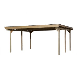 Weka Flachdach-Doppelcarport 616 aus Holz, 500x500 cm, für zwei Fahrzeuge.