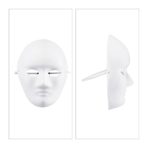 Weiße Papiermaske mit neutralem Gesicht und Gummiband, ideal zum Basteln und für Kostüme.