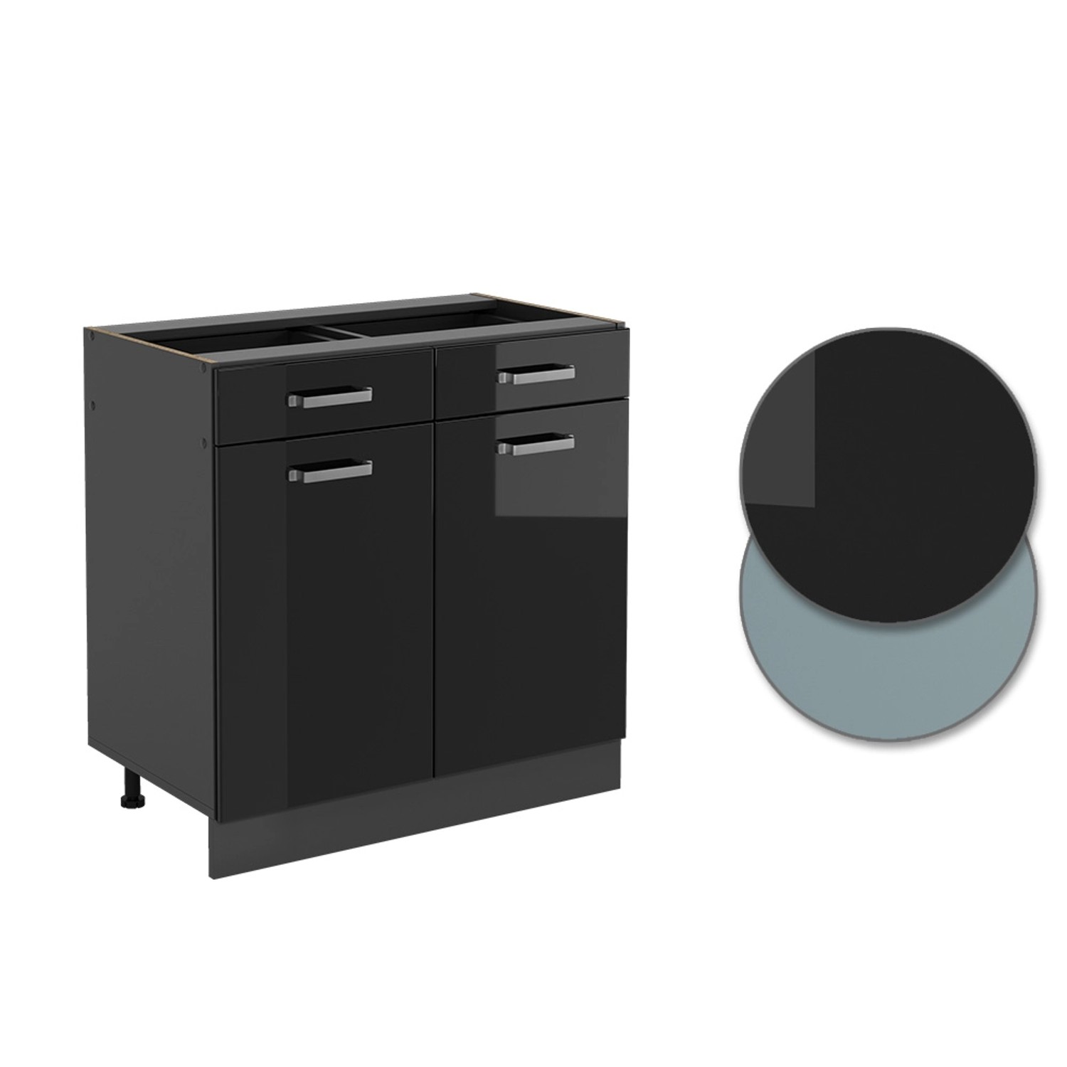 Vicco Küchenunterschrank R-Line, 80cm, Schwarz Hochglanz/Anthrazit, ohne Arbeitsplatte.