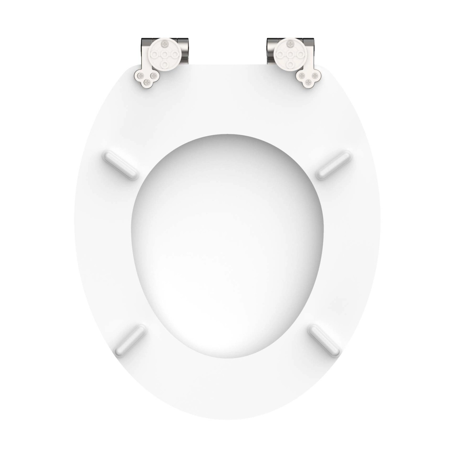 Weißer Schütte WC-Sitz Shell Heart mit Absenkautomatik, Holzkern, Draufsicht.