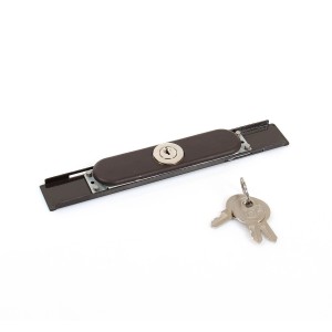 Braunes Avosdim Rollladenschloss mit Schließleiste, Gegenplatte, 2 Zapfen und 3 Schlüsseln.