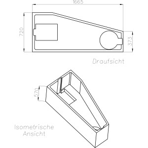 Technische Zeichnung Ottofond Wannenträger Koala Vario Typ A für Eckwanne, Maße und Ansichten.