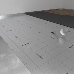 Selitstop Komfort-Feuchteschutz 26 m² als Trittschalldämmung mit Raster auf dem Boden.