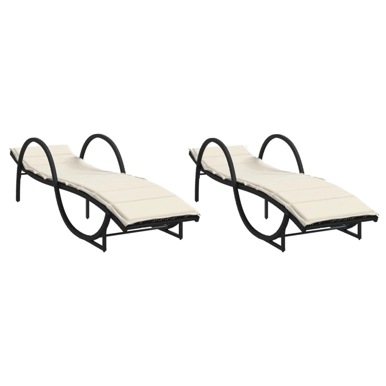vidaXL Sonnenliegen 2 Stk. mit Auflagen Schwarz Poly Rattan 60 x 199 x 42 cm