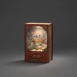 Konstsmide LED Wasserlaterne als Buch, weihnachtliche Dekoration mit Schneeflocken und warmweißem Licht.