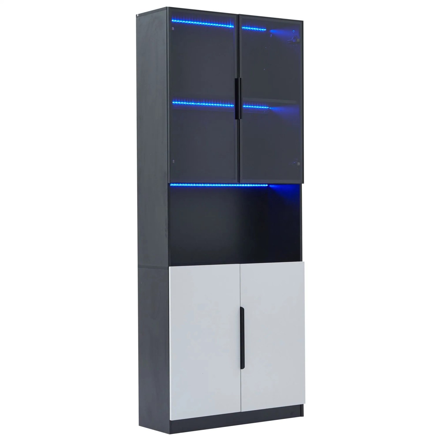 Merax Glasvitrine 80x30x200 cm mit LED Bücherregal Standvitrine Weiß Schwarz
