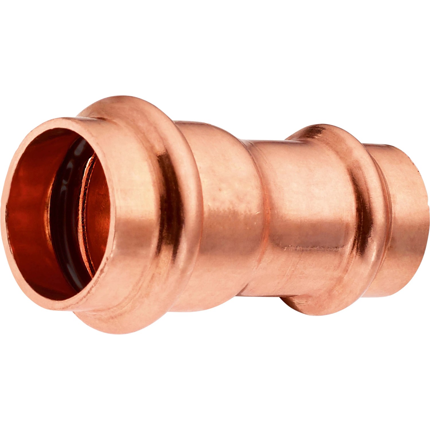 Press-Reduziermuffe aus Kupfer, 18 mm x 15 mm für Pressfittings.