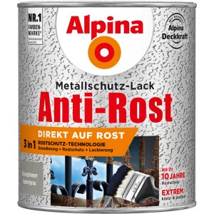 Alpina Metallschutz-Lack Anti-Rost Dunkelgrau Eisenglimmer, 750ml Dose.