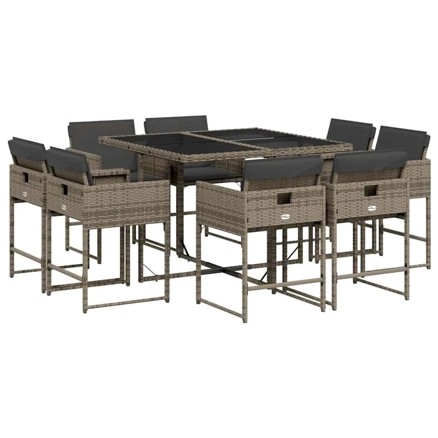 vidaXL 9-Tlg Garten-Essgruppe mit Kissen Grau Poly Rattan 3211376