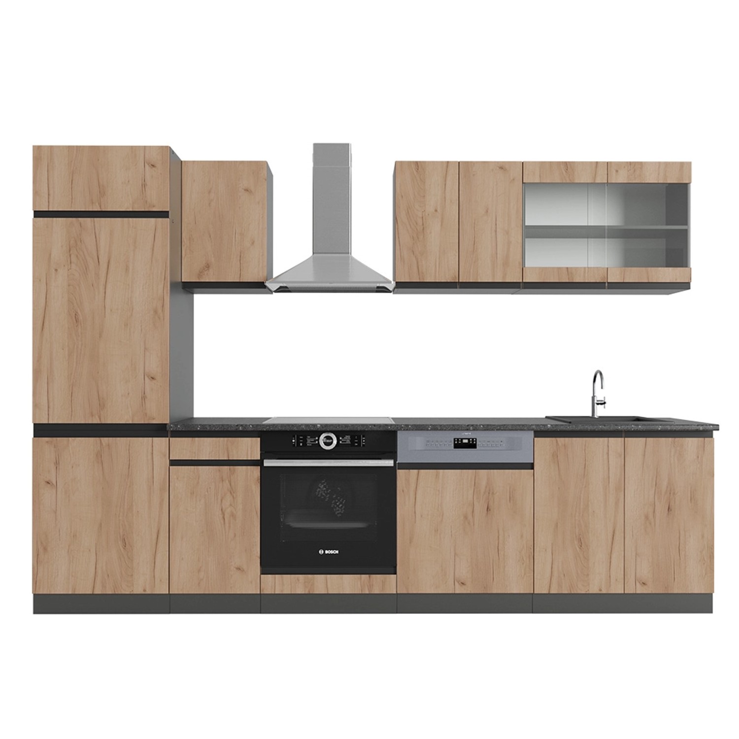 Vicco R-Line Küchenzeile Goldkraft Eiche/Anthrazit 300 cm AP Anthrazit günstig online kaufen