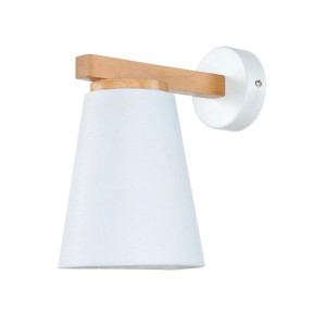 Weiße EASYLIGHT Wandleuchte mit Holz und Stoffschirm im skandinavischen Design.