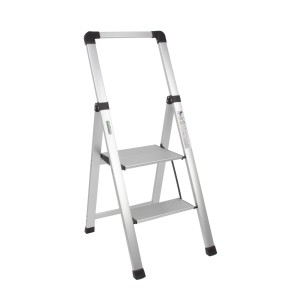 TRUTZHOLM Alu Trittleiter 2 Stufig Klappbar Handlauf 150kg Anti Rutsch Trittflächen TÜV GS Silber