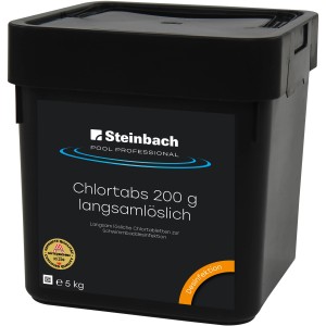 Schwarzer Eimer Pool Professional Chlortabs 5 kg zur Pool Desinfektion.