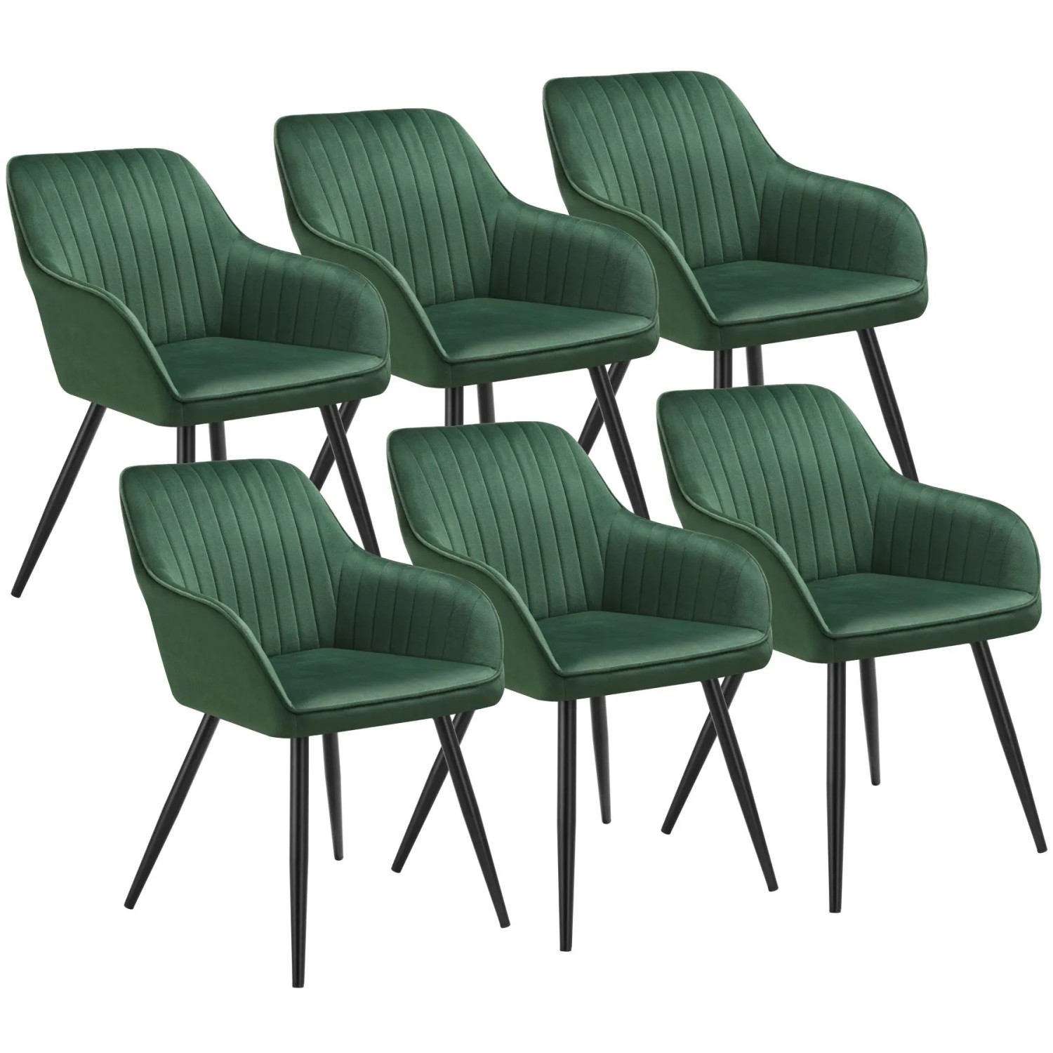 Tectake Esszimmerstuhl Marilyn Gepolstert  In Samtoptik  Gesteppt Durchgehende Lehne 6Er Set 62 x 58 x 82 cm Dunkelgrün Schwarz