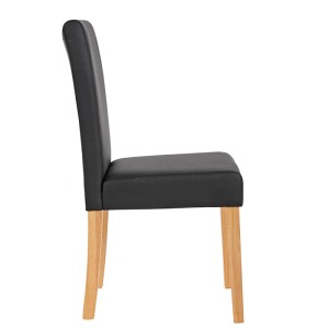 CHEFGASTRO Esszimmerstuhl 2er-Set, schwarz mattes Kunstleder, helle Holzbeine, Seitenansicht.
