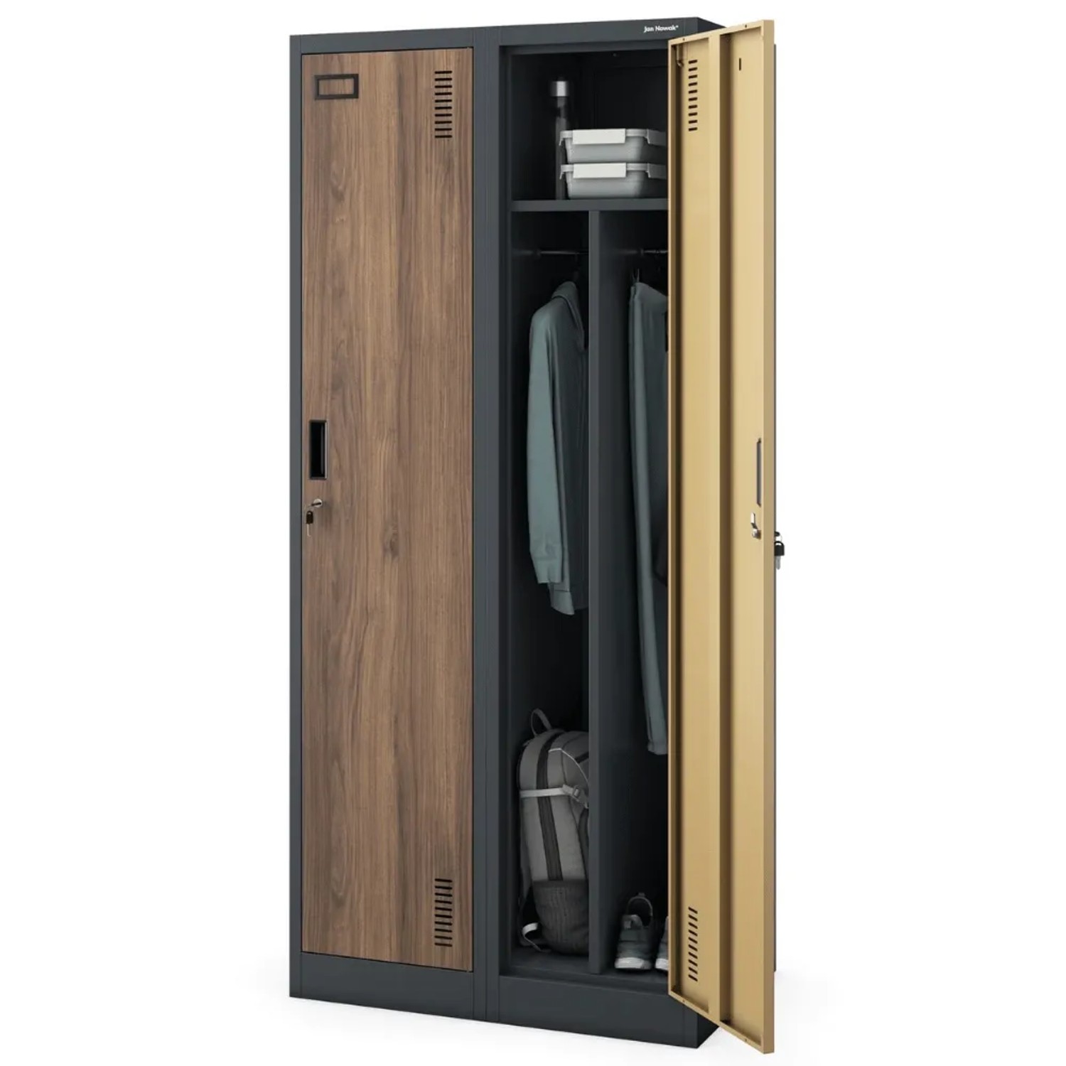 JAN NOWAK Umkleideschrank Spind KACPER 2 Abteile 180 x 80 x 50 cm Anthrazit-Nussbaum