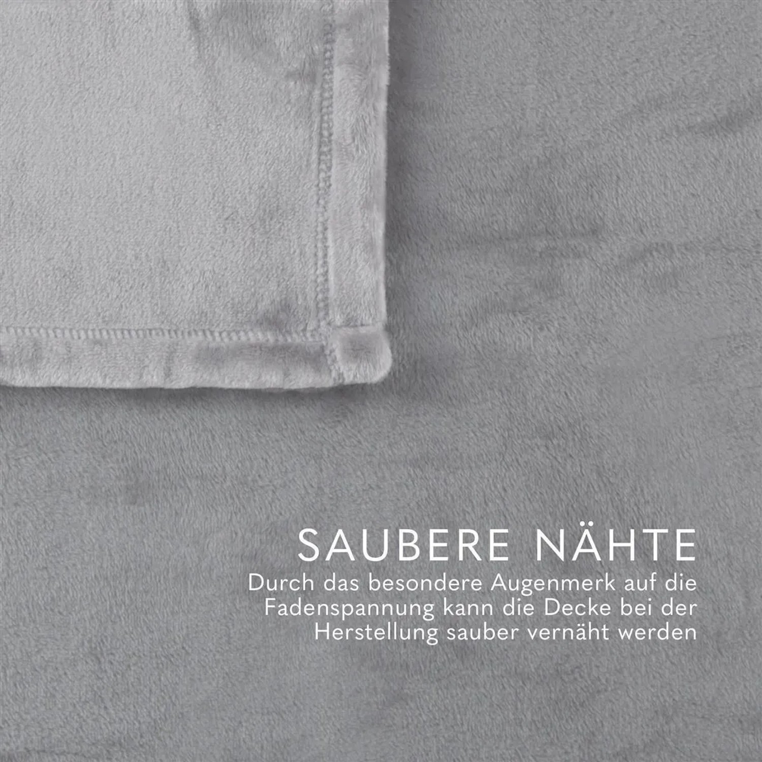 Silberne Bestlivings Kuscheldecke Cashmere Touch (200x220 cm) mit sauber vernähten Kanten.