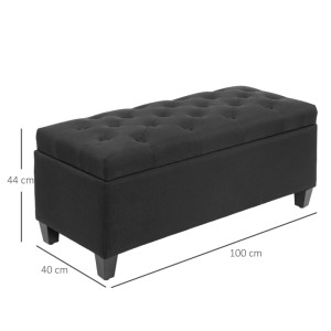 Schwarze HOMCOM Polsterbank mit Knopfheftung, Stauraum und Holzfüßen, 100x40x44 cm. Ideal als Hocker.