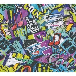 A.S. Creation Vliestapete Graffiti mit buntem, urbanem Design für Kinderzimmer.