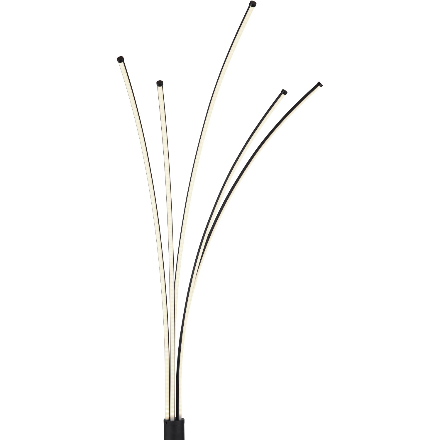 Moderne, schwarze LED-Stehlampe Bizzy mit fünf Leuchtelementen. Design-Stehleuchte, dimmbar und per App steuerbar.