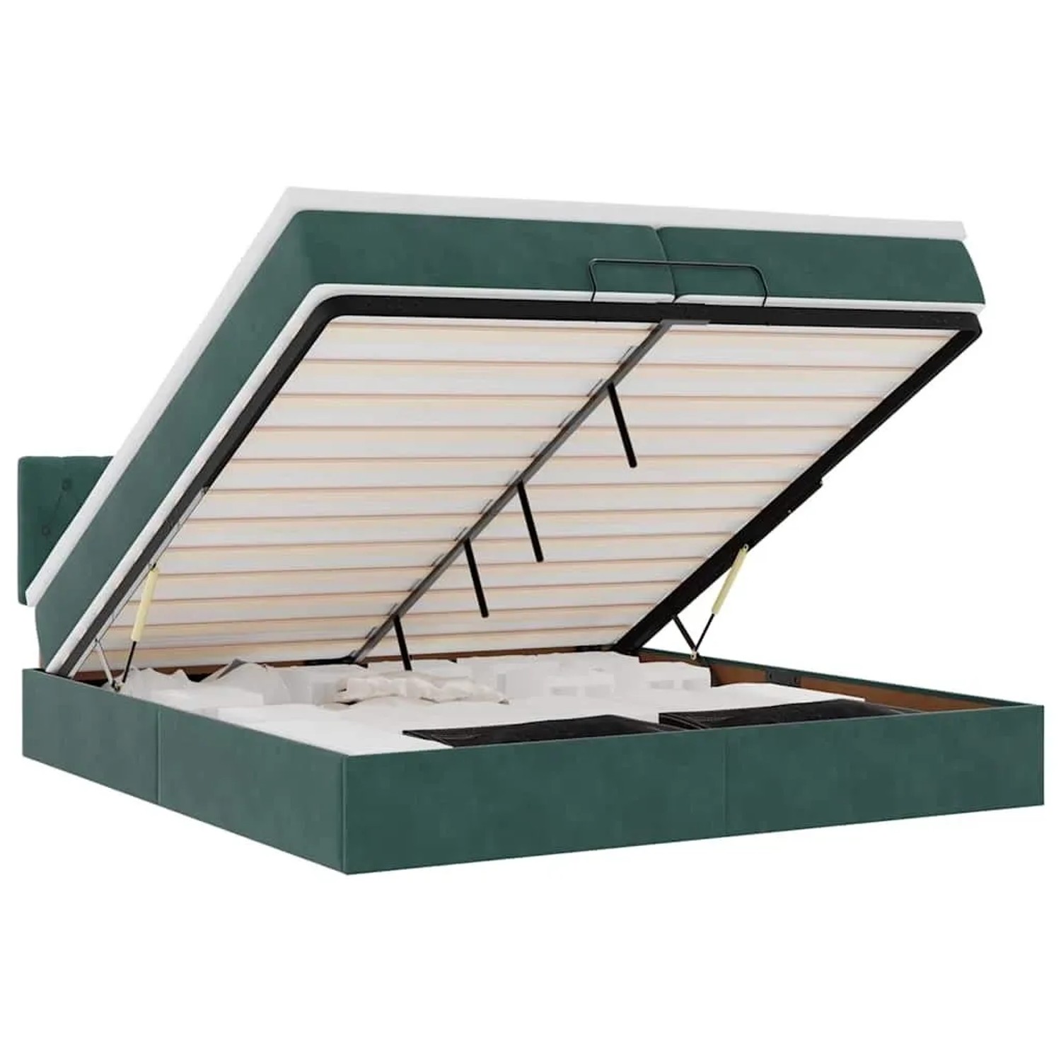 vidaXL Ottoman-Bett mit Matratzen & LEDs Dunkelgrün 200x200 cm Samt 3312719