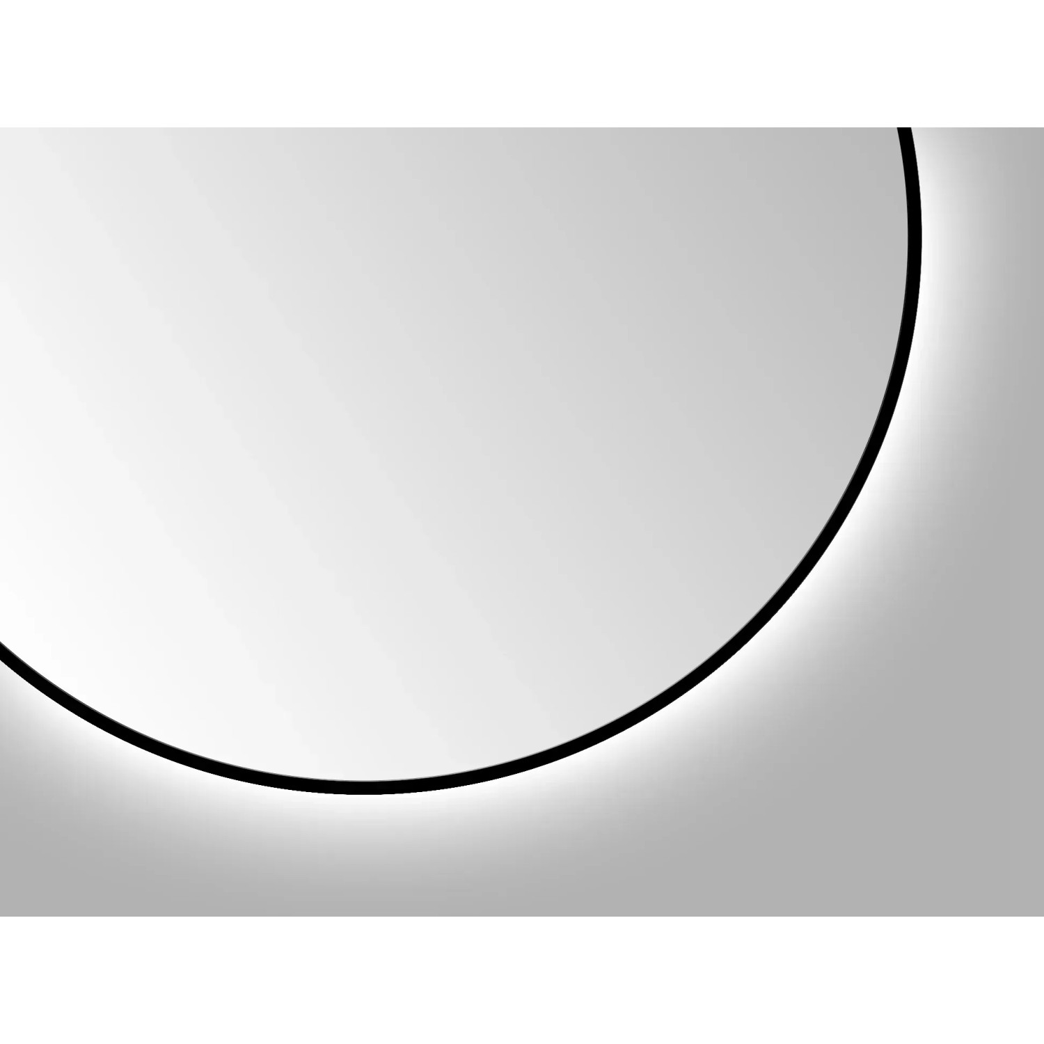 Runder DSK Design LED-Lichtspiegel Silver Globo, Ø 100 cm, mit schwarzem Rahmen.