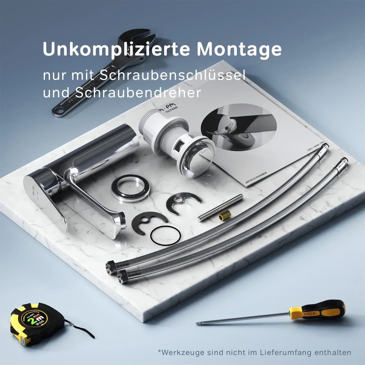 AM.PM Waschtischarmatur Chrom mit Zubehör für die Waschbecken Montage.