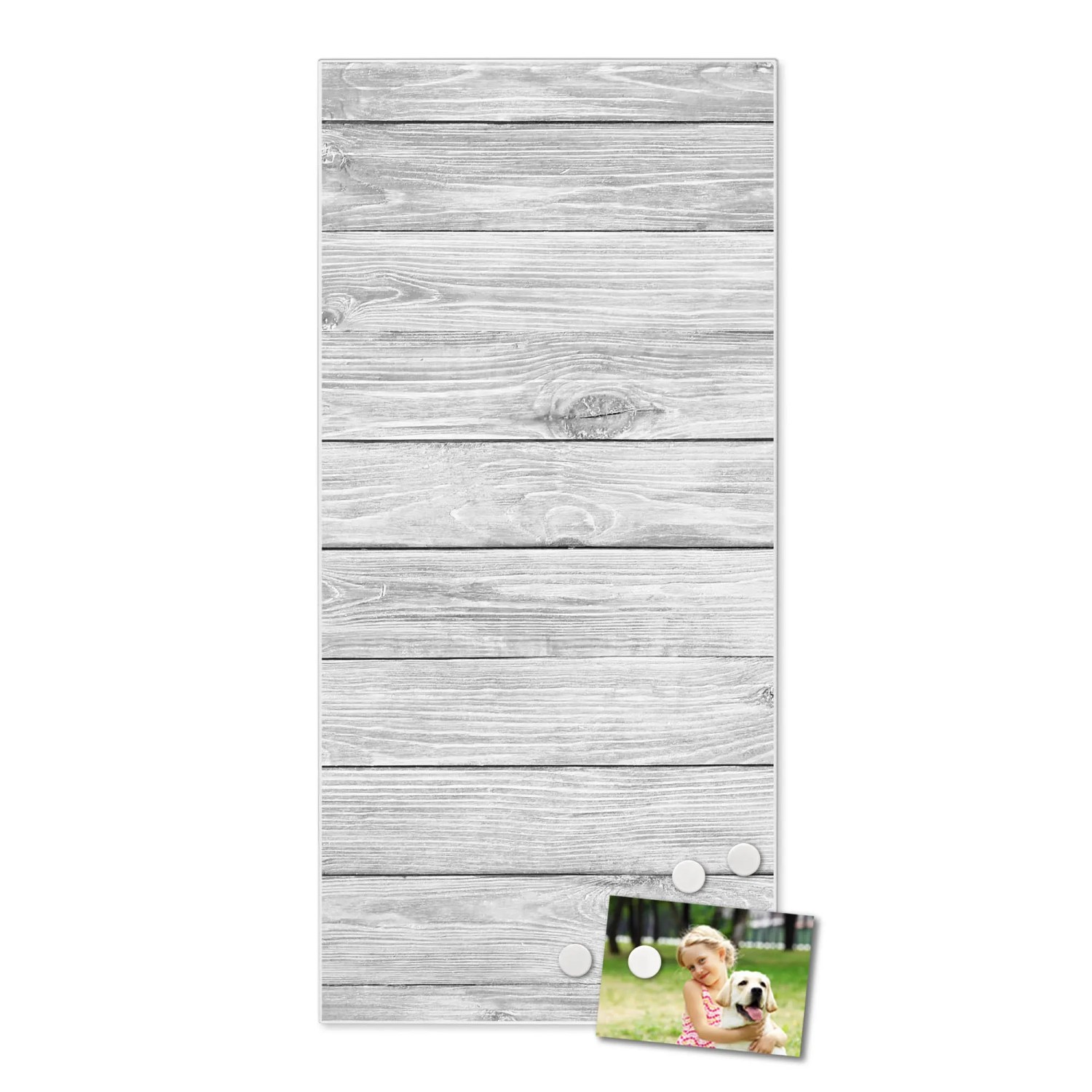 Banjado Magnettafel 37x78cm, weiße Magnetwand im Holzdesign mit Magneten und Foto.