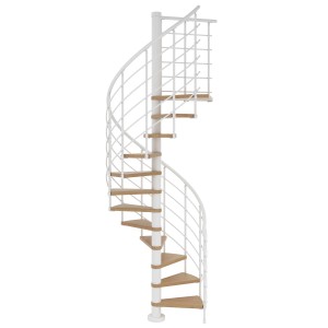 Dolle Spindeltreppe Oslo, Ø 120 cm, mit weißen Metallelementen und 11 Eiche-Stufen.