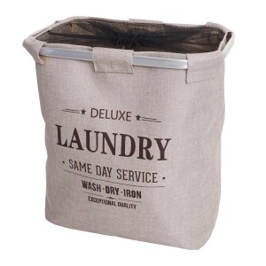 Beiger MCW Wäschesammler mit Netz, 82l, zusammenfaltbar. Wäschewanne für Bad oder Waschküche.