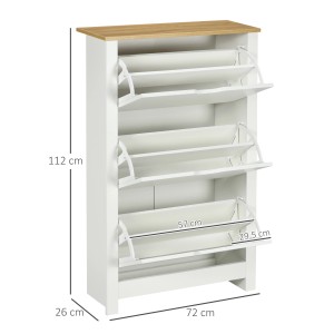 HOMCOM Schuhschrank mit 3 Klappen, weiß, mit Holzplatte. Schuhkommode mit viel Stauraum für bis zu 18 Paar Schuhe.