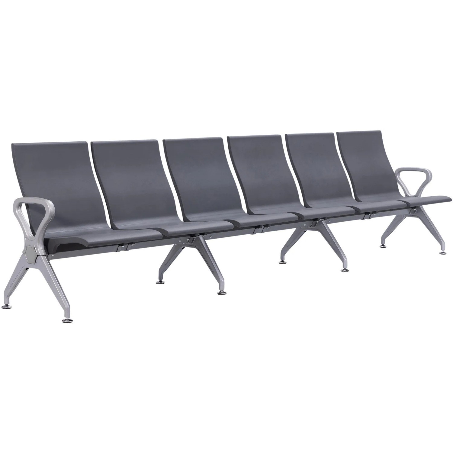 DELUKE Wartebank ERIK 6-Sitzer 338x59x89cm Kunststoff Grau Sitzbank Wartezimmer Airport-Bank