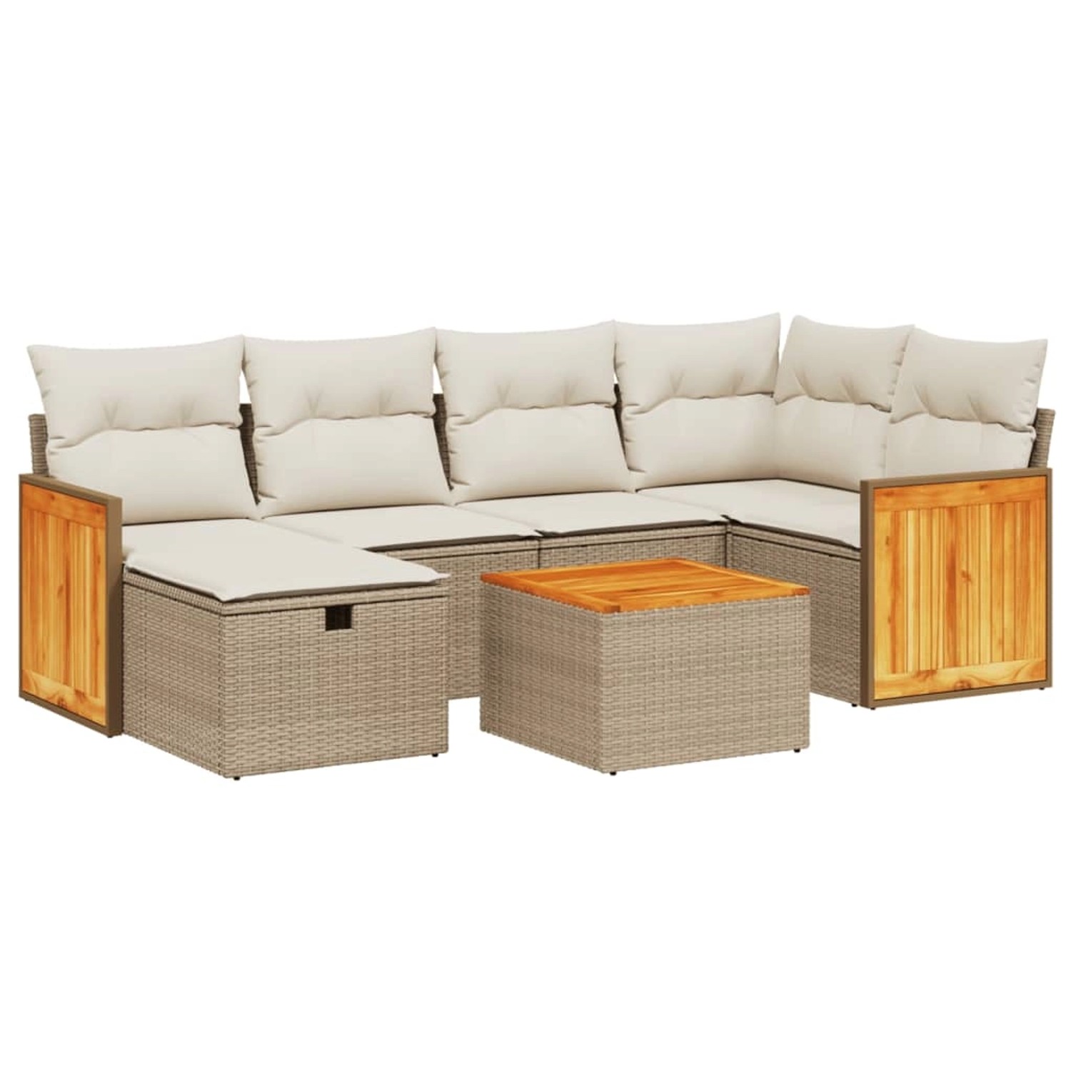 vidaXL 7-Tlg Garten-Sofagarnitur mit Kissen Beige Poly Rattan 3265741 günstig online kaufen