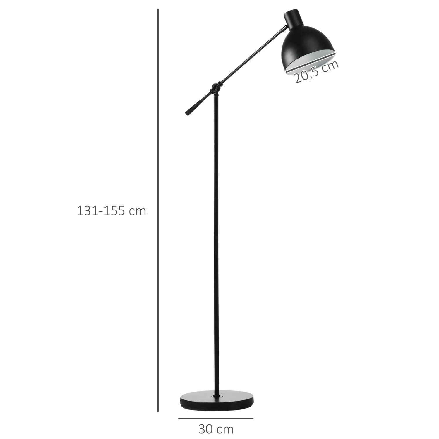 Schwarze, höhenverstellbare HOMCOM Stehlampe im Industrie-Design. Schwenkbarer Lampenkopf.