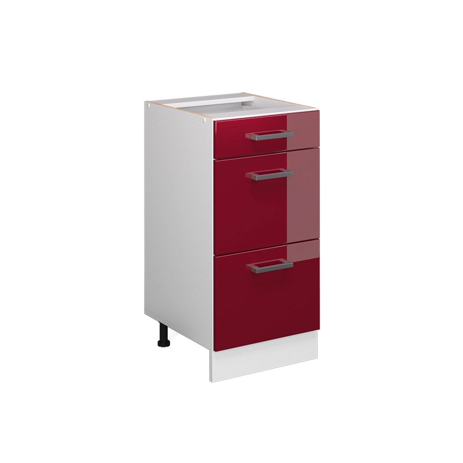 Vicco Küchenunterschrank R-Line Bordeaux Hochglanz/Weiß 40 cm mit Schubladen ohne Arbeitsplatte