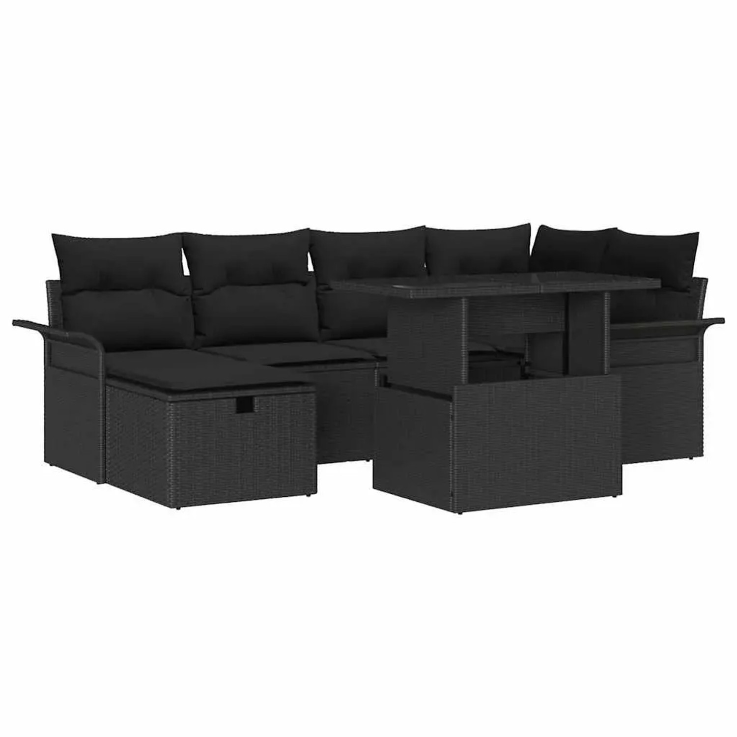 vidaXL Garten-Sofa-Set mit Kissen 7-Tlg Schwarz Poly Rattan 3361012 günstig online kaufen