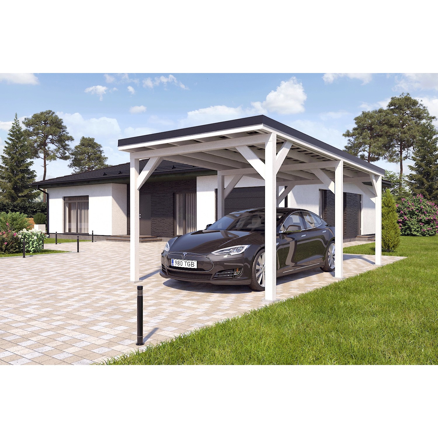 Holzbrüder Carport Ralf 18m² Reinweiß-Schwarz günstig online kaufen