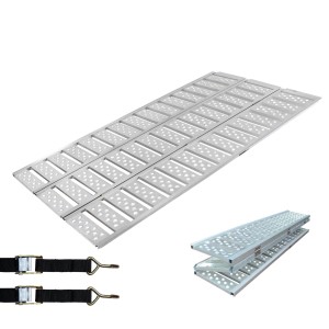 DREIBREIT Auffahrrampe, 3-fach klappbar, 215cm, aus Aluminium mit Spanngurten für Autoanhänger.