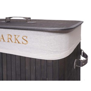 Dunkelgrauer MCW Wäschekorb aus Bambus mit Wäschesack, 100l Fassungsvermögen und Tragegriffen.