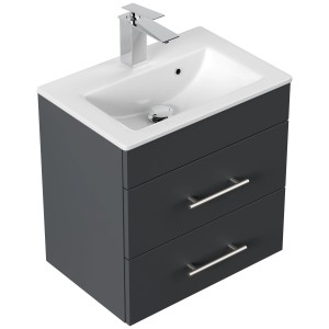 Posseik Badmöbel Portus 500 SlimLine in Grafit mit Waschbecken und zwei Schubladen.