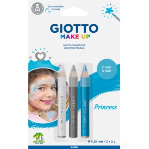 Giotto Make-up Stifte Prinzessin, 3 Stifte in Weiß, Grau und Blau für Karneval und Kinderschminken.