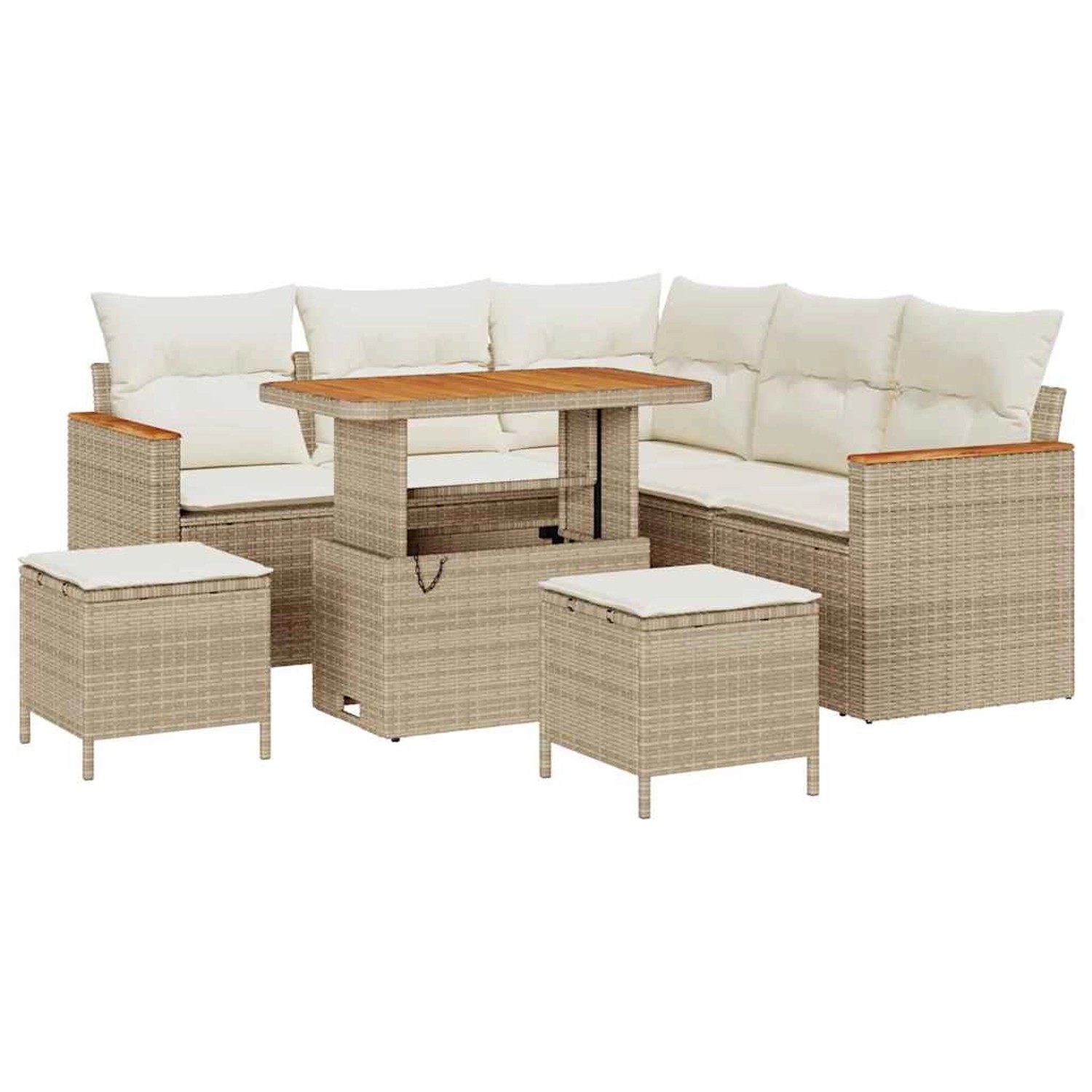 vidaXL 8-Teiliges Gartensofa-Set mit Kissen in Beige Poly Rattan Akazie 336 günstig online kaufen