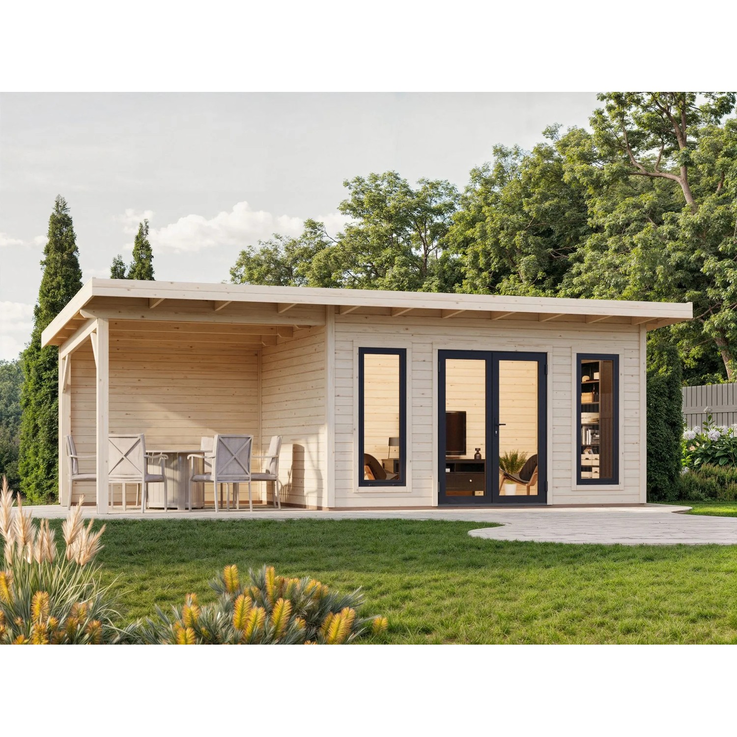 Palmako Holz-Gartenhaus Aurelia Pultdach Unbehandelt 749 cm x 300 cm 20,6 m²
