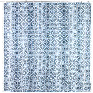 Wenko Anti-Schimmel Duschvorhang Cristal, blau-weißes Kristallmuster, 180x200 cm.