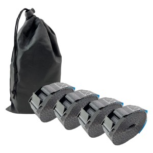 4 anthrazitfarbene Spanngurte (4m, 250kg) mit Klemmschloss und Tasche.