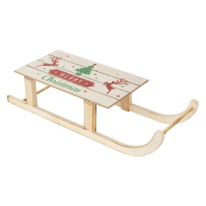 Holzschlitten mit LED Beleuchtung und weihnachtlichem Motiv als Weihnachtsdekoration.