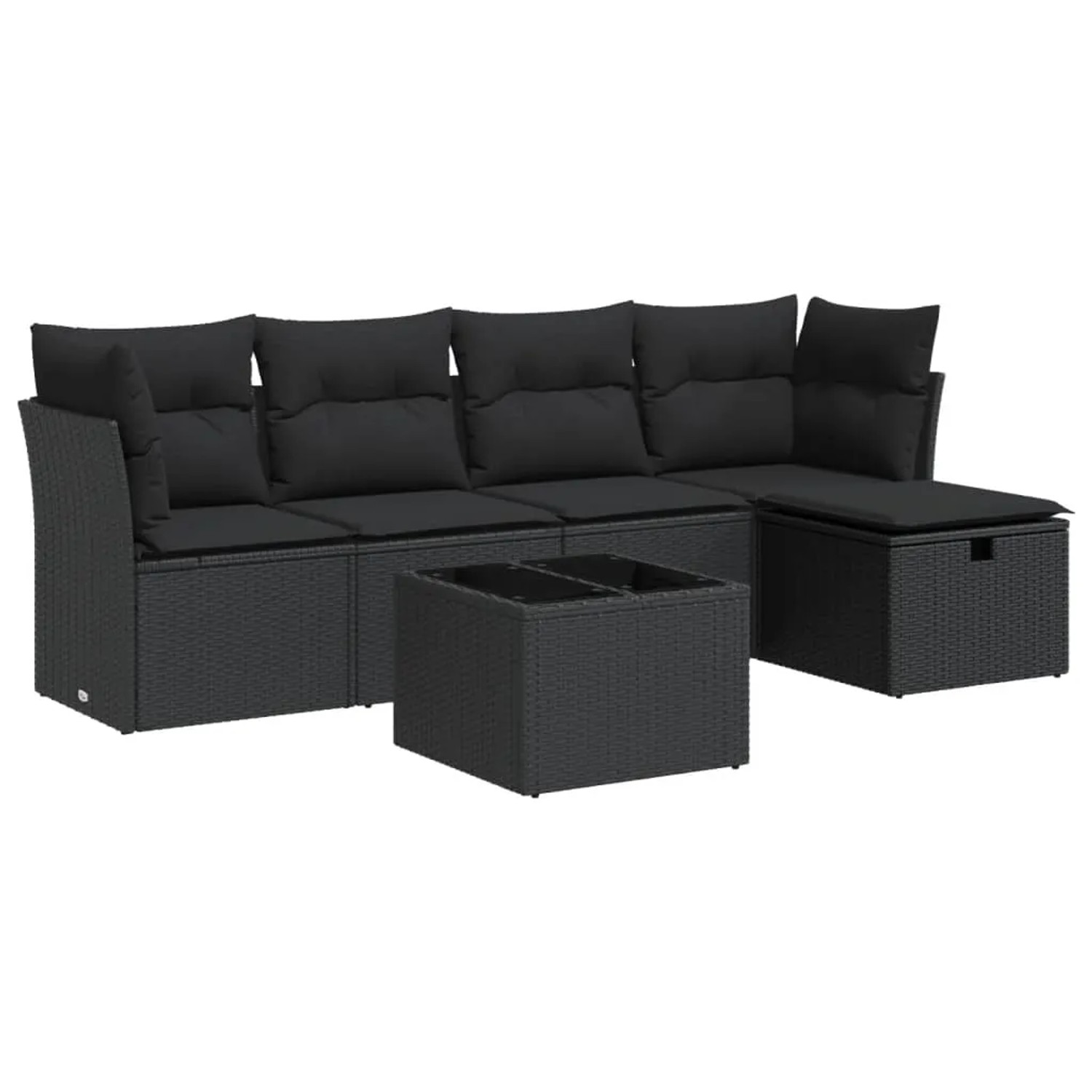 vidaXL 6-Tlg Garten-Sofagarnitur mit Kissen Schwarz Poly Rattan 3325271