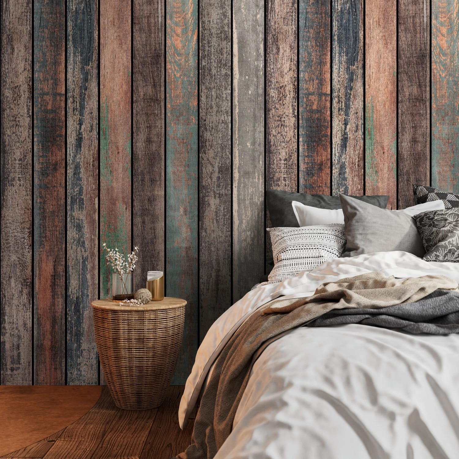 PROFHOME 398321-GU Fototapete Holzoptik Matt Braun Blau Grün Grau 1,59 m x günstig online kaufen